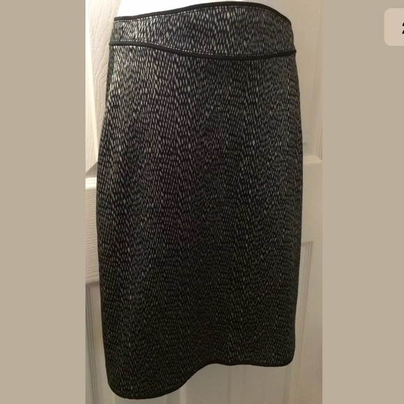 ZAC POSEN Pencil Skirt Geo Print Black Gray Piping Straight Dot Brushed High W - Picture 2 of 7